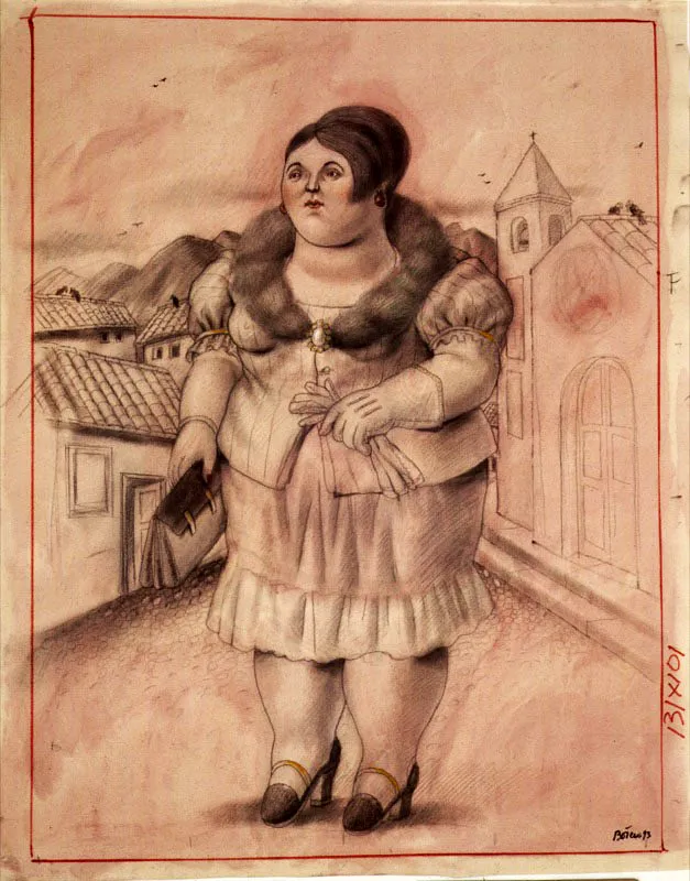 Mujer en la calle / 1993 / lpiz y acuarela / 131 x 101 cm 