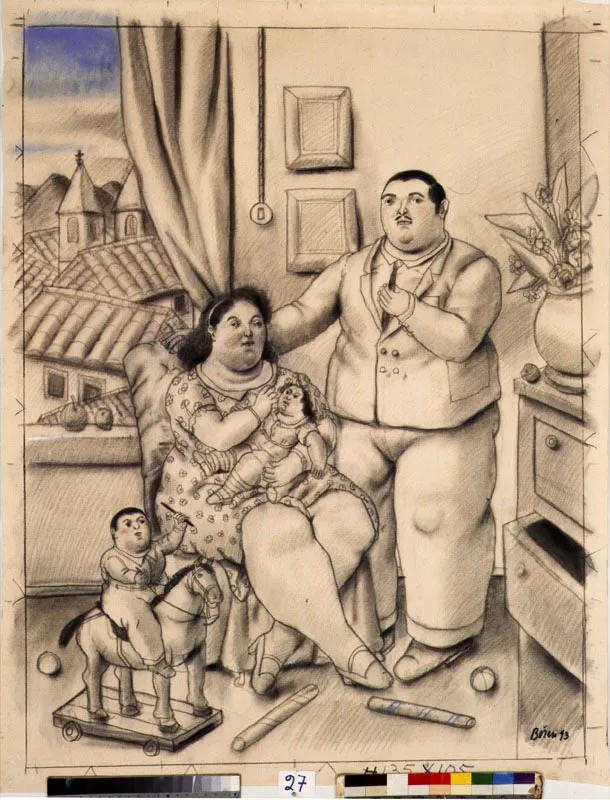 Una familia / 1993 / lpiz y acuarela / 135 x 105 cm 