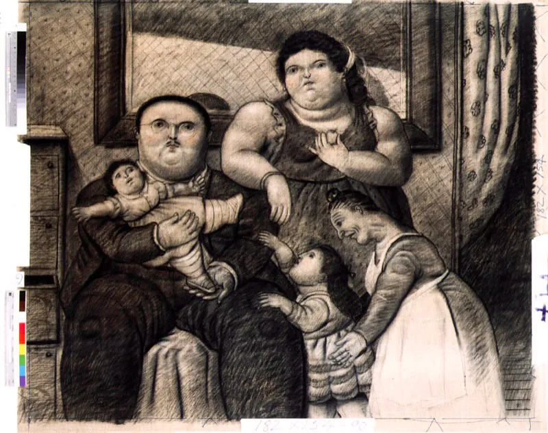 Una familia / 1990 / carboncillo sobre lienzo / 154 x 182 cm 