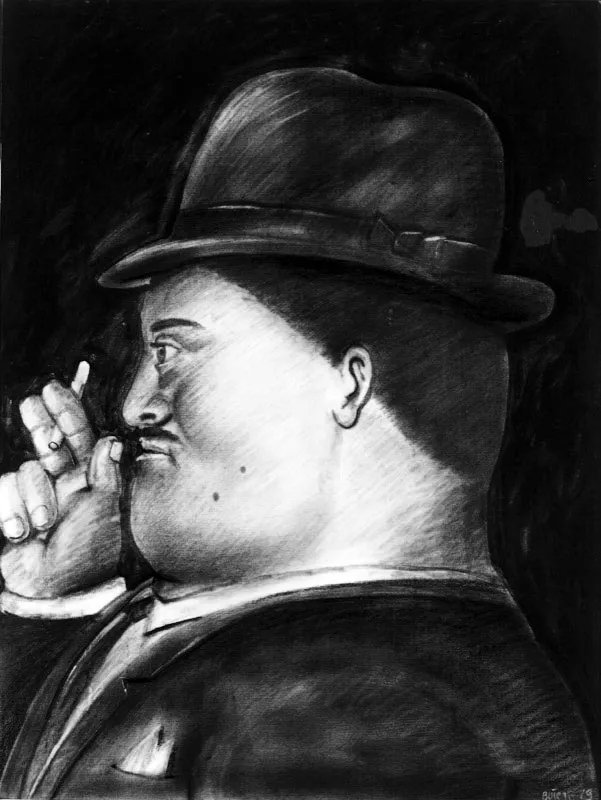 Hombre fumando / 1979 / carboncillo / 77 x 58 cm