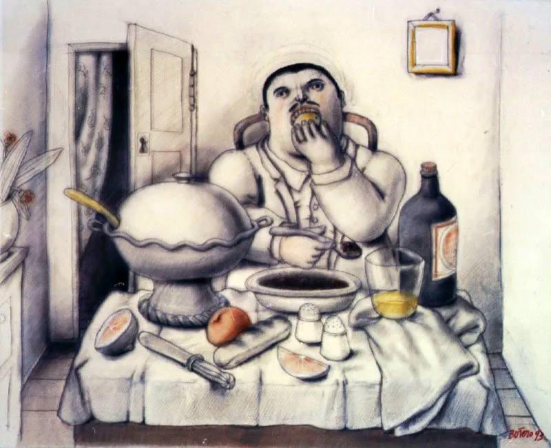 La cena / 1993 / lpiz y acuarela sobre lienzo / 102 x 123 cm 