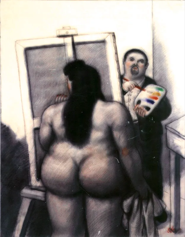 Pintor y su modelo / 1993 / lpiz y acuarela sobre lienzo / 130 x 104 cm 