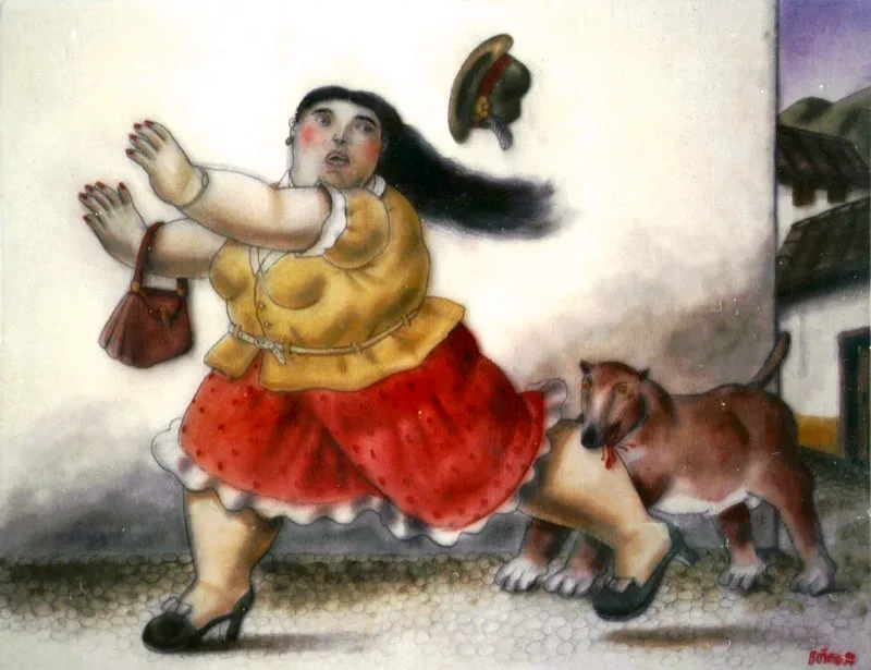 Mujer mordida por un perro / 1994 / lpiz y acuarela sobre lienzo / 98 x 125 cm 