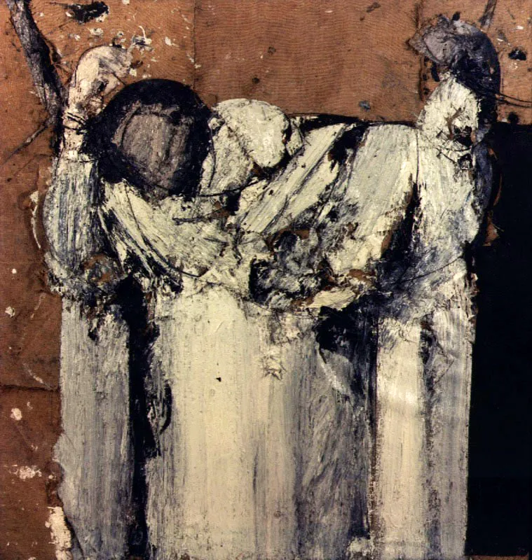 Zurbarán como pretexto. 1988. Técnica mixta sobre arpillera. 140 x 130 cm