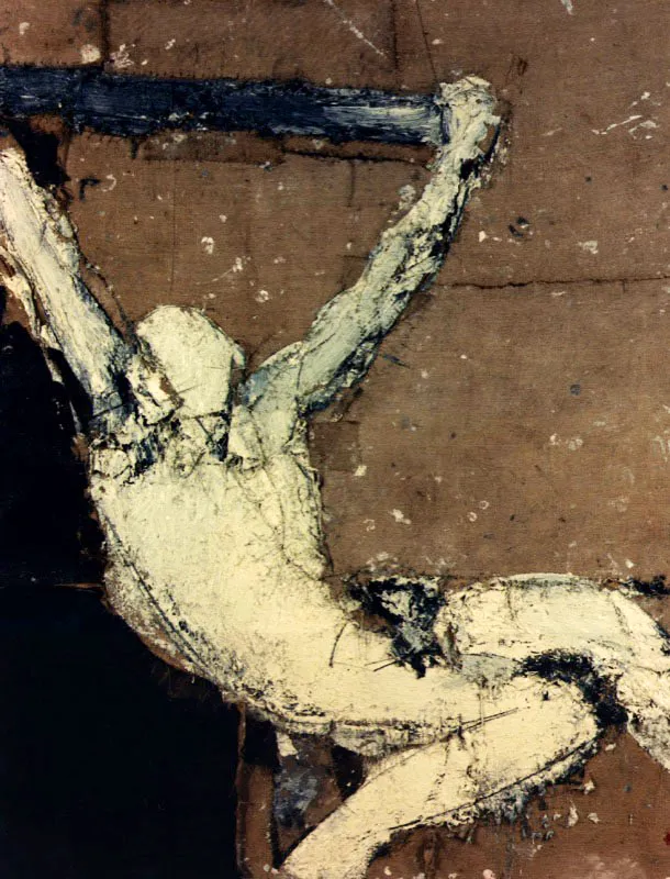 Ribera como pretexto. 1988. Técnica mixta sobre arpillera. 200 x 105 cm