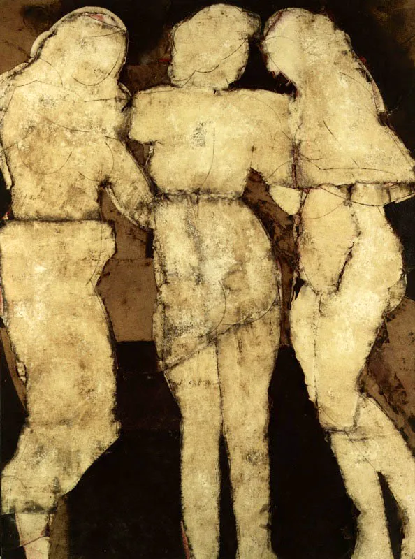Tres figuras Rubens. 1989. Técnica mixta sobre arpillera. 221 x 181 cm