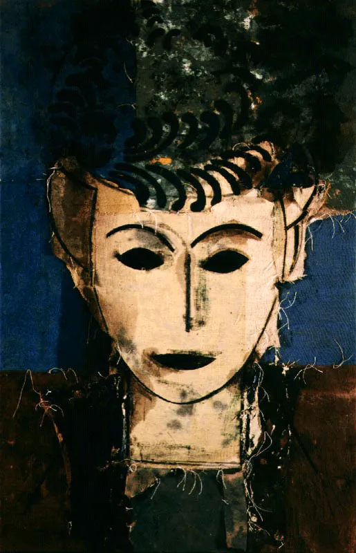 Retrato con adornos en el sombrero. 1997.  leo sobre arpillera. 199 x 132 cm 