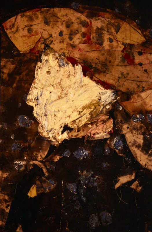 Joven con sombrero ocre. 1992. Óleo sobre arpillera. 190 x 127 cm