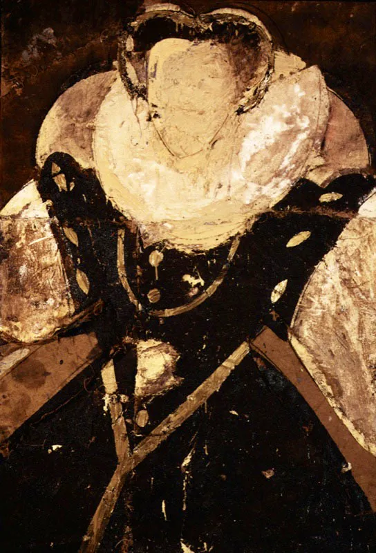 Retrato de señora con diadema. 1992. Óleo sobre arpillera. 147 x 104 cm