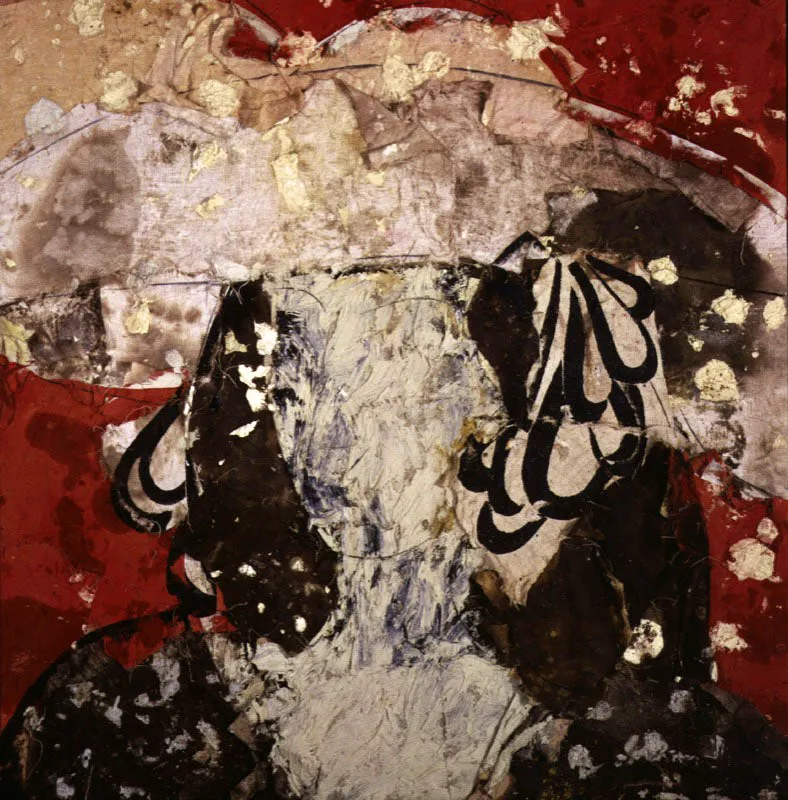 Dama con sombrero blanco. 1993.  leo sobre arpillera. 200 x 200 cm 