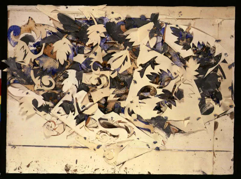 Abanico sobre flores blancas. 1994. Técnica mixta sobre papel montado en tabla. 104 x 79 cm