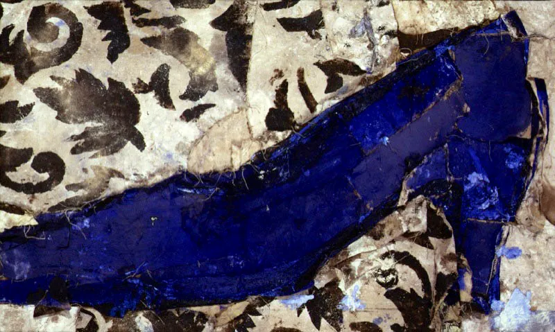 Zapato azul con fondo blanco. 1994. Óleo sobre arpillera. 198 x 124 cm