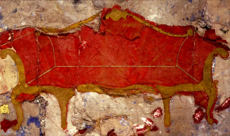 El sofá rojo. 1994. Óleo sobre arpillera. 187 x 165 cm