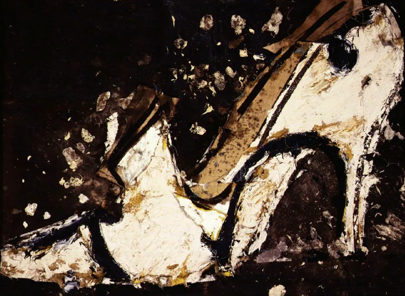 Zapato de tacn blanco. 1994. leo sobre arpillera. 200 x 149 cm 