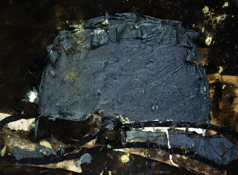 Sombrero gris y negro. 1994. Óleo sobre arpillera. 149 x 205 cm