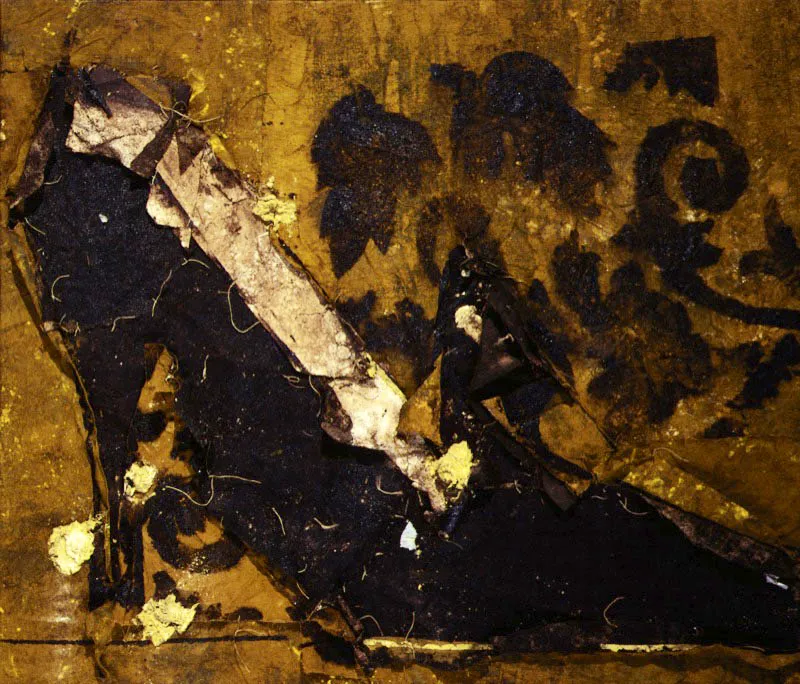 Zapato en un escaparate amarillo. 1994. leo sobre arpillera. 160 x 137 cm 