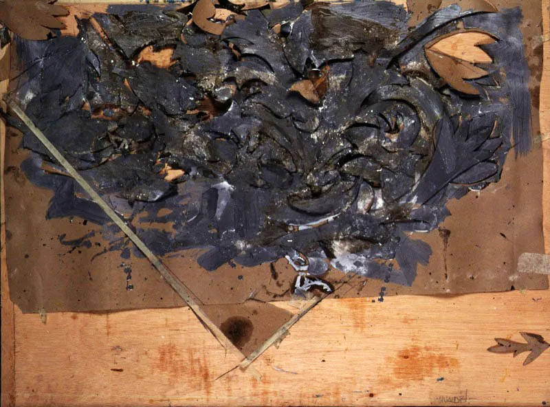 Abanico plateado. 1994. Técnica mixta sobre papel montado en tabla. 79 x 104 cm