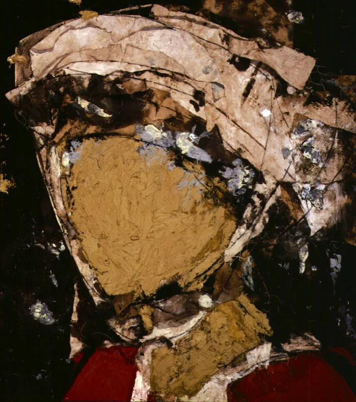 Retrato con sombrero blanco. 1994. Óleo sobre arpillera. 205 x 185 cm