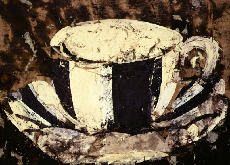 La taza. 1994. Óleo sobre arpillera. 200 x 150 cm