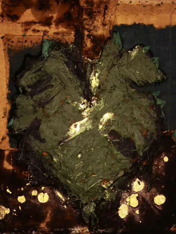 Hoja. 1995. leo sobre arpillera. 196 x 146 cm 