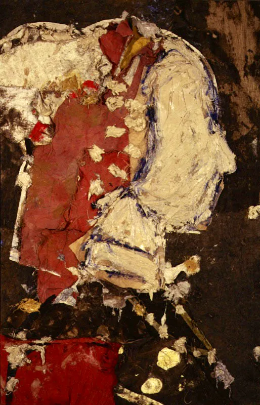Perfil de mujer con azul y rojo. 1995. Óleo sobre arpillera. 200 x 130 cm