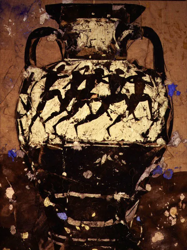 Vasijas griegas I. 1995. leo sobre arpillera. 258 x 198 cm 