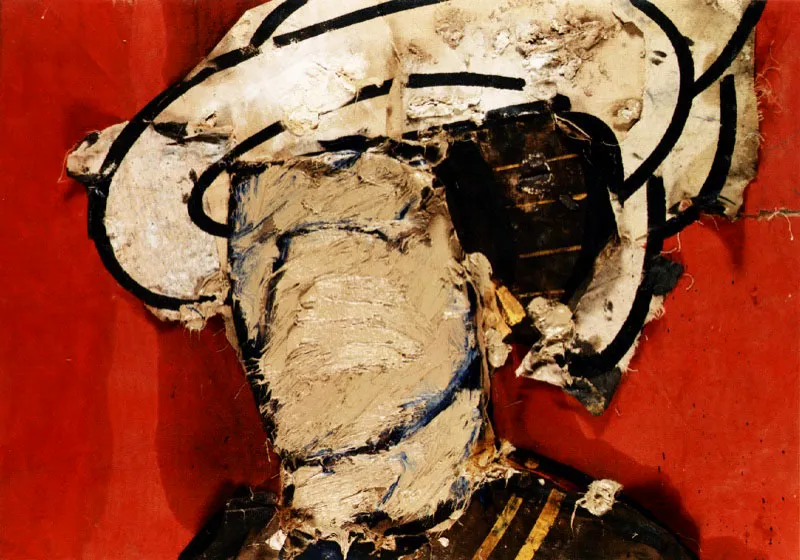 Figura de Matisse con fondo rojo. 1997. Óleo sobre arpillera. 198 x 140 cm