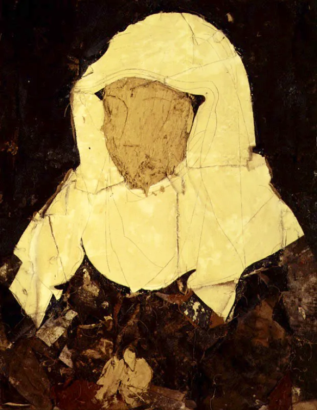 Retrato con tocado blanco. 1990. Óleo sobre arpillera.182 x 144 cm