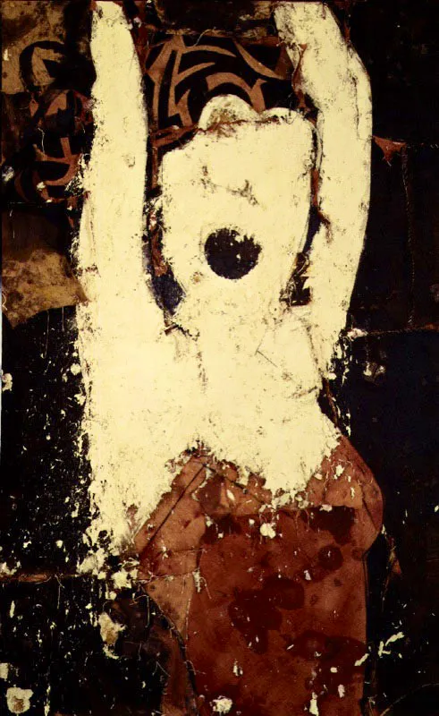 Chica en la playa. 1990. leo sobre arpillera. 198 x 127 cm 