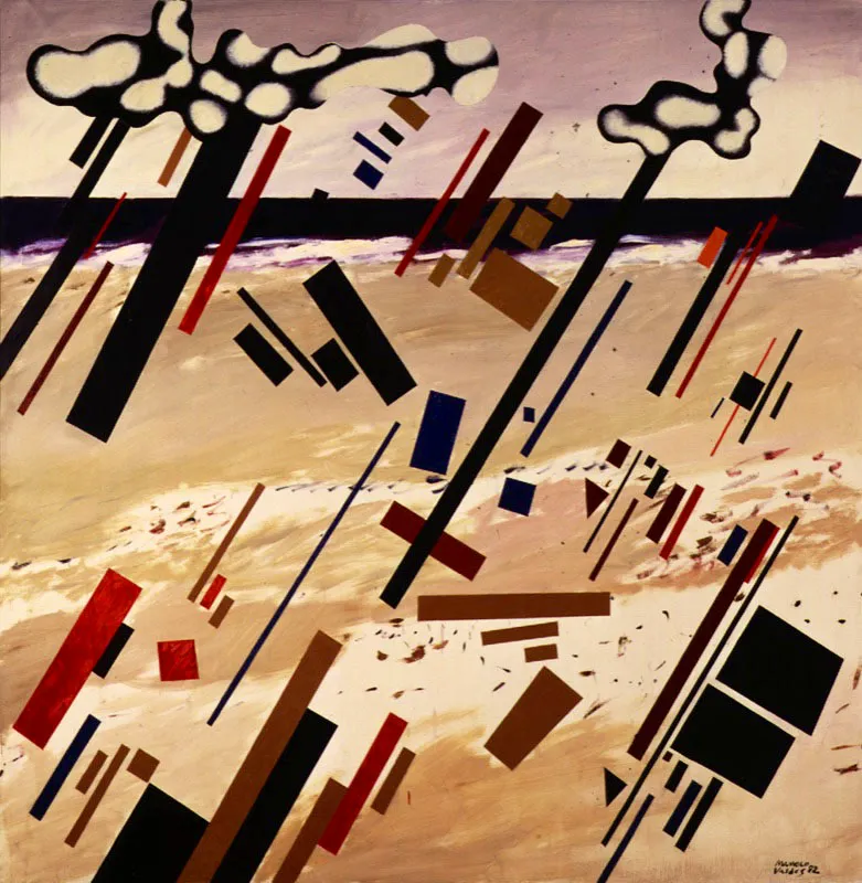 La lluvia neoplasticista. 1982. Óleo sobre tela. 200 x 200 cm