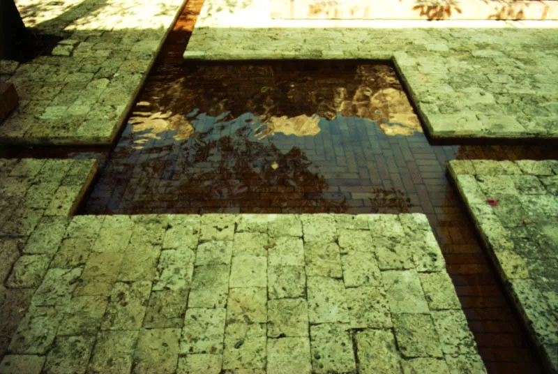 Salmona explora hábilmente diferentes caprichos del agua por medio de la arquitectura de fuentes, atarjeas y estanques.
