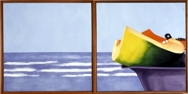 Porcelana y mar / 2000. (díptico) / Óleo sobre lienzo / 60 x 120 cm Óscar Monsalve