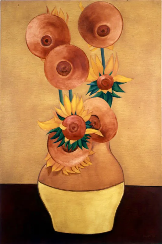 Florero de girasoles. (Homenaje a Van Gogh) / 1999 / leo sobre lienzo / 150 x 120 cm scar Monsalve