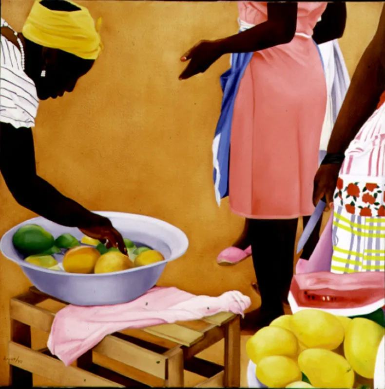 Palenqueras en domingo / 1990 / Óleo sobre lienzo / 110 x 110 cm Óscar Monsalve