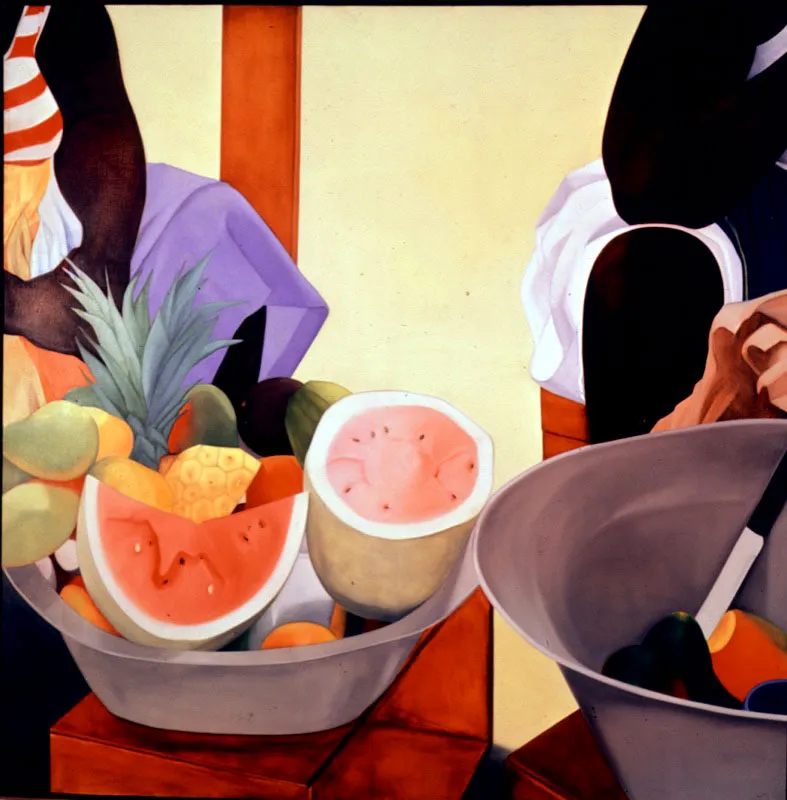 Palenqueras. ( De la serie 4:44 p.m.) / 1988 / Óleo sobre lienzo / 150 x 150 cm Óscar Monsalve