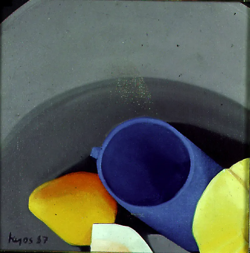 El vaso azul / 1987 / Óleo sobre lienzo / 31,5 x 31,5 cm Óscar Monsalve