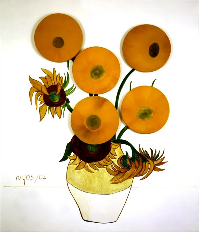 Florero de girasoles. (Homenaje a Van Gogh). Instalacin / Pintura sobre pared y 5 girasoles / leo sobre lienzo / Dimetro 60 cm, cada uno
Galera Garcs-Velsquez. Bogot, Colombia,1984 / Rempire Gallery. Nueva York, EE.UU., 1991 
Galera Fernando Quintana. Bogot, Colombia, 1993 / Yokohama Museum of Art. Yokohama, Japn, 1994 
Museo Jos Luis Cuevas. Mxico, D.F., Mxico, 1998/ Galera Mundo. Bogot, Colombia, 2002 
 scar Monsalve