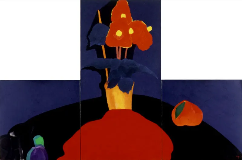 El gran desconocido. (Homenaje a Jawlenski) /
1986 / Óleo sobre lienzo /
2 paneles de 60 x 60 cm, 1 panel de 120 x 60 cm Óscar Monsalve