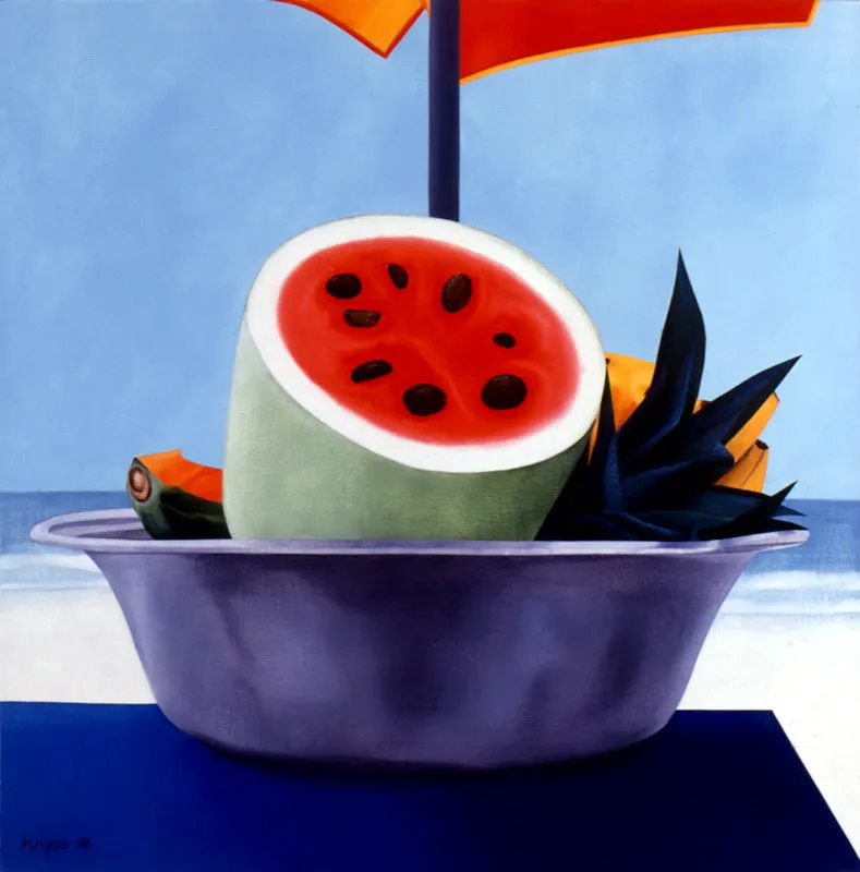 Bodegón azul / 1998 / Óleo sobre lienzo / 100 x 100 cm Óscar Monsalve