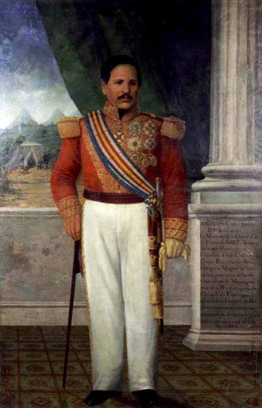 Rafael Carrera, Presidente de la República de Guatemala, (1844-1848, 1851-1865). Durante la segunda fase de su gobierno comenzaron las exportaciones de café de Guatemala.