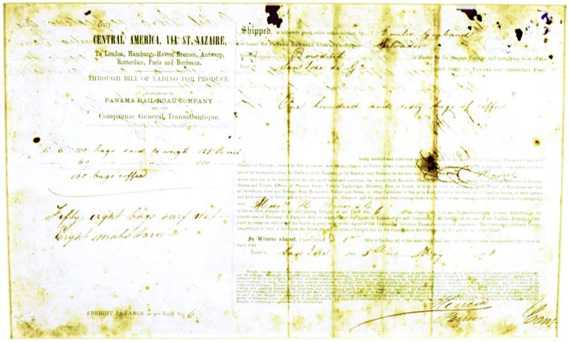 Documento de embarque por el Pacífico, de Emilio Goubaud, 1868.