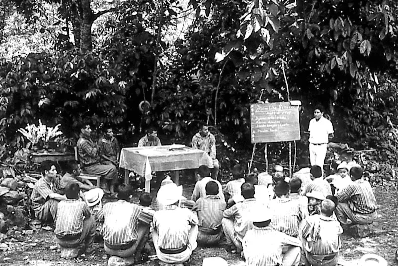 Pequeños productores en un curso al aire libre.