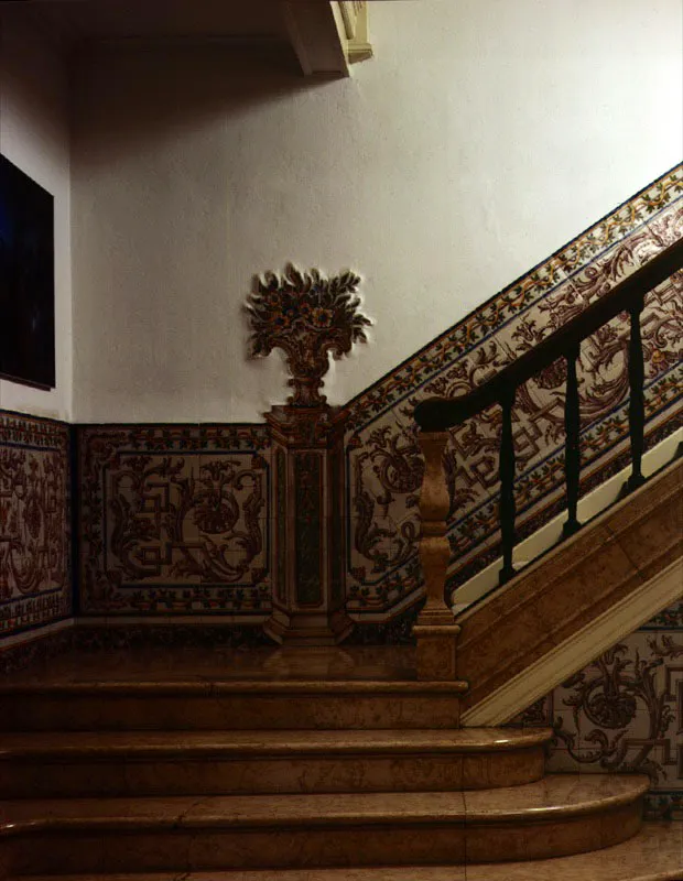 Para los pisos del vestíbulo de entrada y la escalera, el decorador Castro Freire escogió mármol de Estremoz, piedra de la cual Portugal tiene grandes reservas. Al estilo de las paredes de las antiguas iglesias de Coimbra en el siglo XVIII, éstas se decoraron con mosaicos policromados. Antonio Castañeda Buraglia