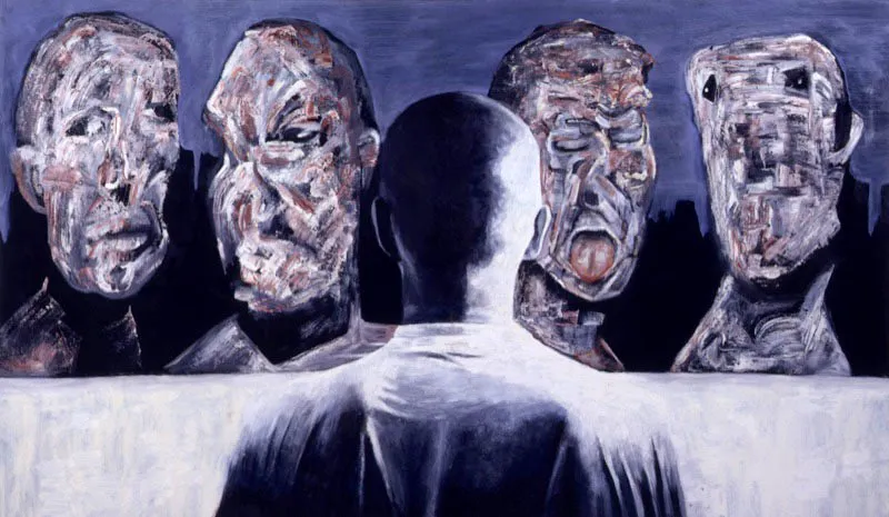 Autorretrato de espaldas en el estudio, 2000, último cuadro en óleo sobre lienzo, realizado con la mano derecha. Tsu Chen Chen