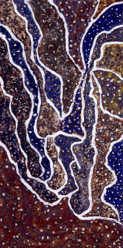 Encuentro, 2001.
Técnica mixta sobre lienzo. 80 x 40 cm Tsu Chen Chen