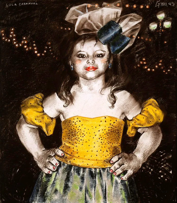 Lola carnaval. 1992. Carboncillo y pastel sobre papel. 140 x 110 cm 