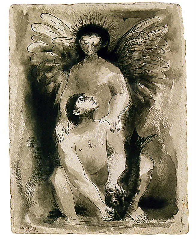 Tobas y el ngel. 1955. Tinta y tmpera sobre papel. 30 x 24 cm 