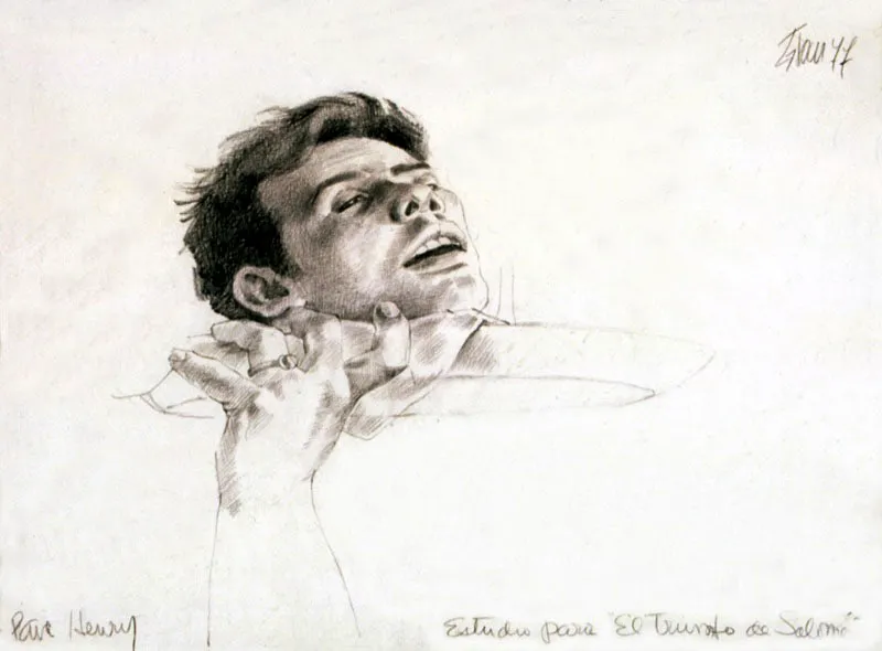 El triunfo de Salom (Estudio para cabeza de Bautista).  1977. Lpiz sobre papel. 40 x 35 cm 