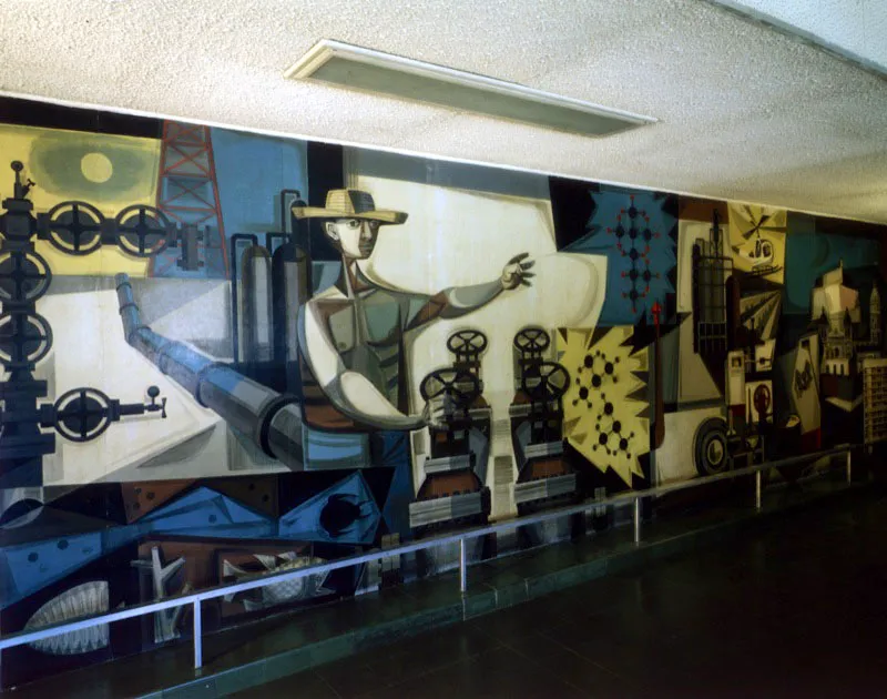 Mural Intercol. 1958. Duco sobre masonite. 300 x 700 cm. Mamonal. 