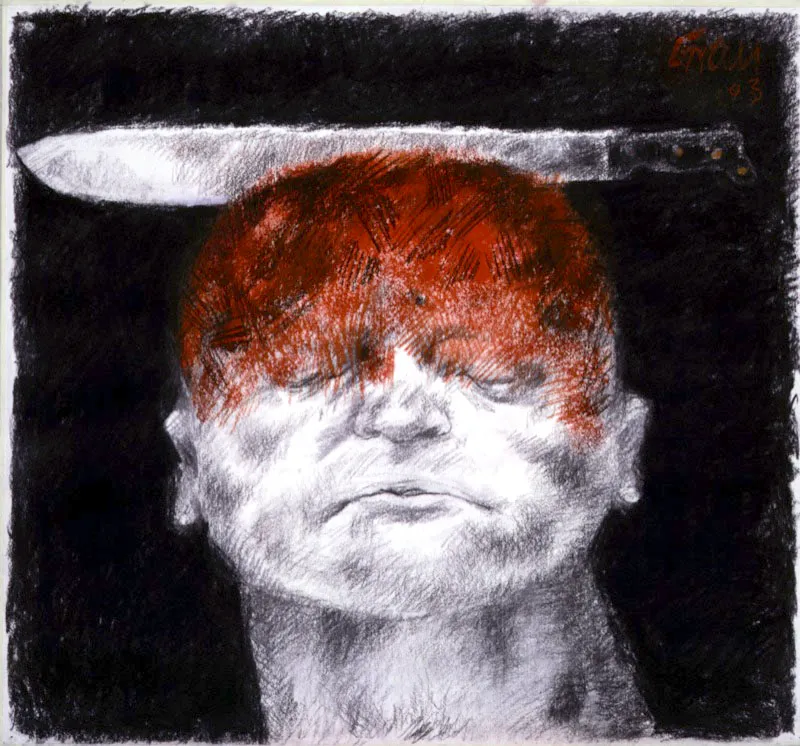 Cabeza con machete. 2003. Carboncillo y pastel sobre papel. 70 x 60 cm 